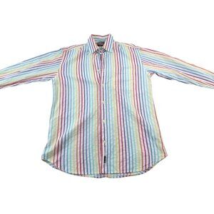 Zegna Sport Shirt Mens M Multi Striped Classic Long Sleeve Collared Button Down